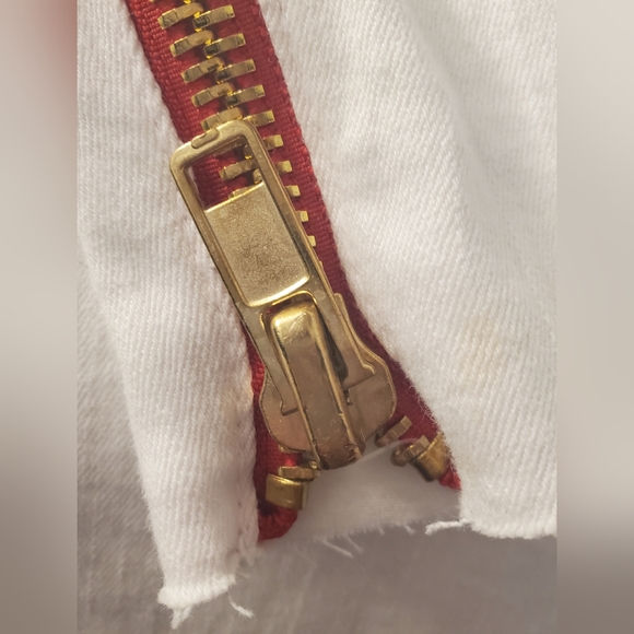 White Etienne Marcel Denim Jacket and Jeans both with Red Zipper - Picture 10 of 13